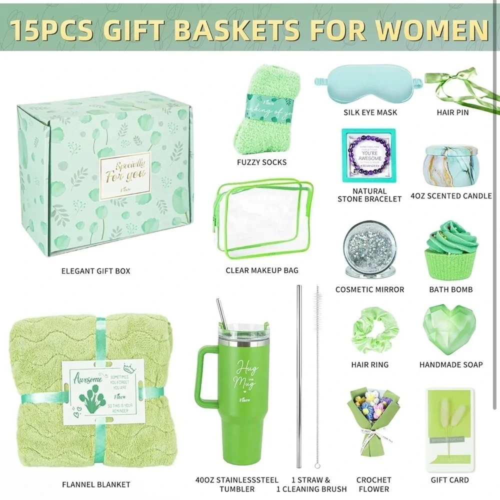Any Occasion Gift Basket, Relaxing Spa Care Package Luxury Blanket Tumbler Socks